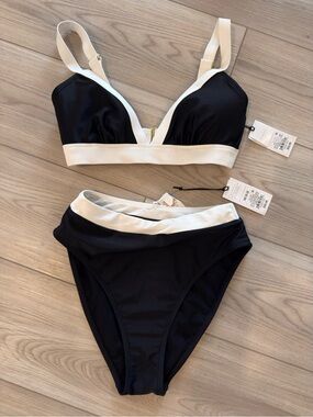 NWT Shade & Shore Black & White Two-Piece Bikini Set (top s, bottoms XS)